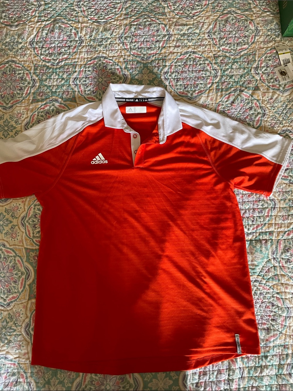 Adidas Orange and White Short Sleeve Polo Climalite Sports Shirt XL